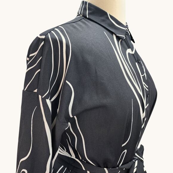 NWT Nine West Dress Women Large Black White Long Sleeve Ruffle Hem Office Church - Picture 5 of 15